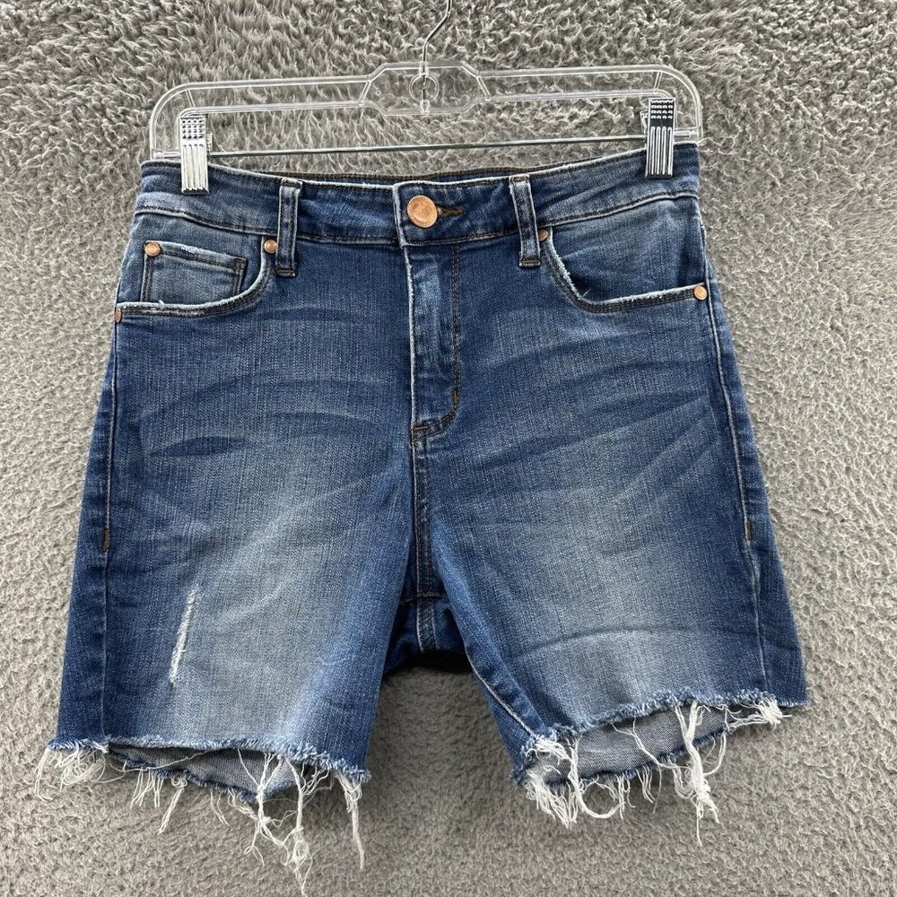 See Thru Soul Shorts Junior's 28 Blue Denim High Rise Crop Skinny Cut Off Shorts